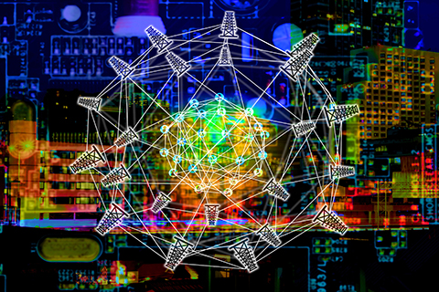 A stock graphic of a computer chip and computer circuits layered on top of each other.